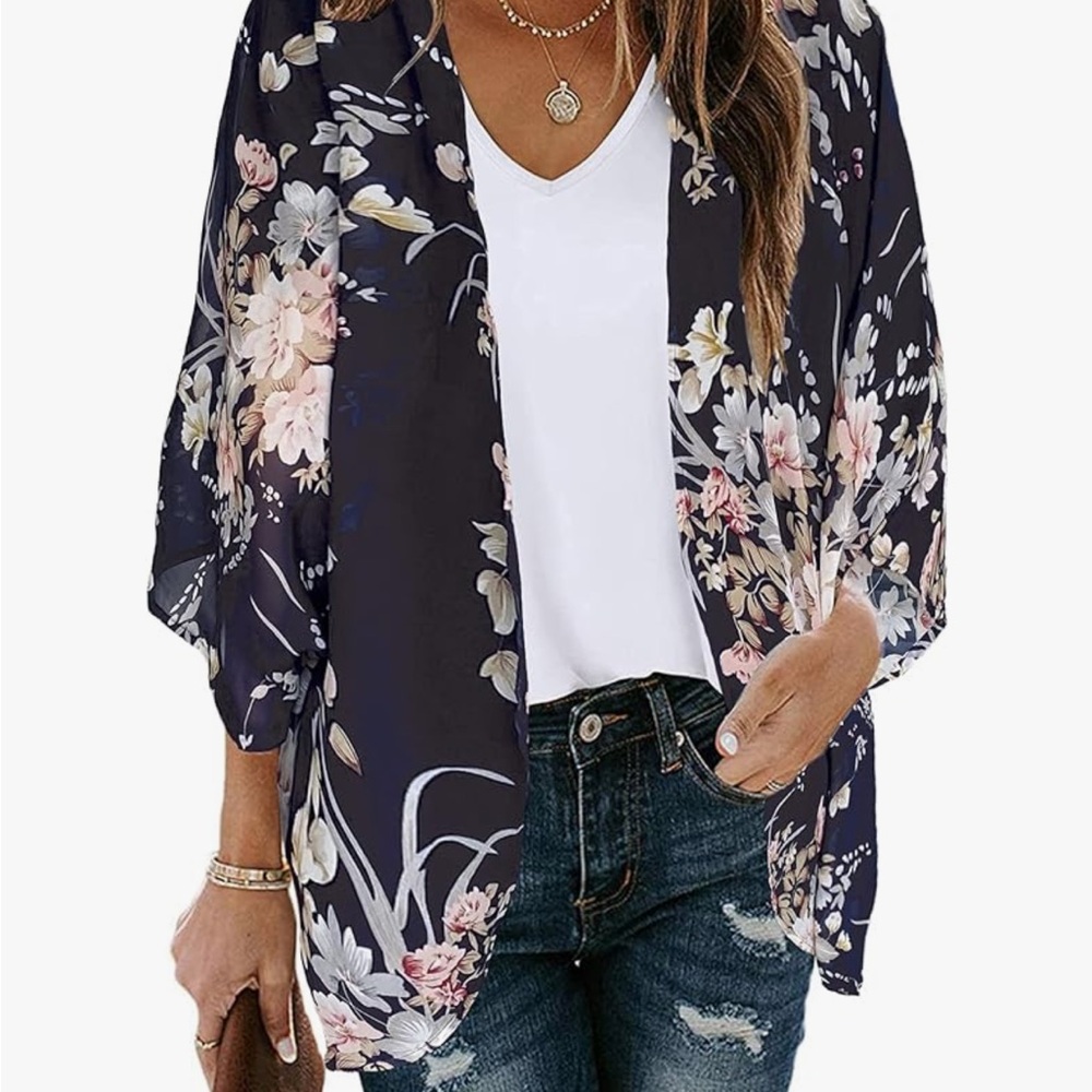 Floral Navy Kimono Cardigan lightweight cover up fits size 18-22